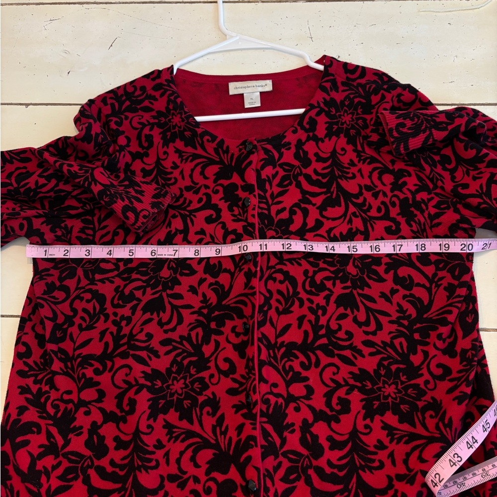 Christopher & Banks Damask Floral Cardigan Women’s XL Red And Black Button Up - Picture 8 of 10